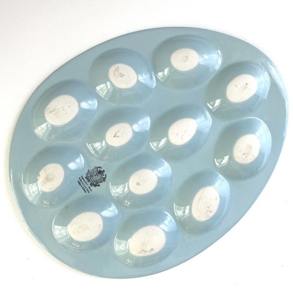Vintage DEVILED EGG PLATE Robins Pastel Pale Blue ND Exclusive of China EASTER - Picture 2 of 3